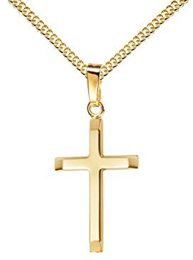 JEVELION Anhänger-Kreuz Goldkreuz für Damen, Herren und Kinder mit abgeflachten Kanten als Kettenanhänger 333 Gold 8 Karat mit Schmuck-Etui und Kette