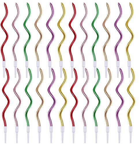 Spiral Birthday Candles,24 Pcs Metallic Cake Candles with Holder for Birthday Wedding Party Cupcakes Topper Decorations,Colorful(Red/Rose Gold/Purple/Green/Gold/Champagne)
