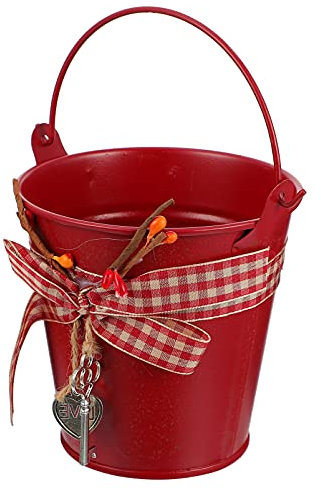 Toddmomy Vintage Eisen Blumentopf mit Griff Blumeneimer Metall Pflanzeimer Hängevase Sukkulenten Kaktus Töpfe Blumenarrangement für Weihnachten Party Heimdekoration Tischdeko Gartendeko Rot 10cm