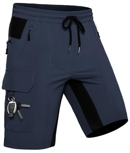 Pantaloncini Uomo Bermuda con 5 Tasche, Pantaloncino Ciclismo MTB Sportivo da Esterno Rapido Asciugamento, Biciclette Shorts Funzionale Stretch per Lavoro Escursionismo e Trekking (Blu Marino,M)