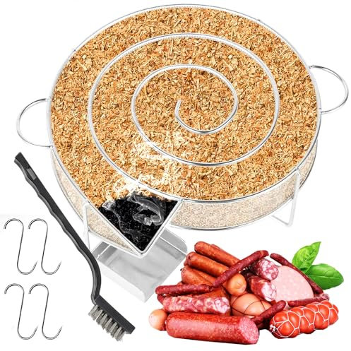 AVIDA ZEN ahumadero de carne y pescado – Generador de humo frío para generador de humo alimentario – Serpentina ahumadero en frío – Ofertas 4 ganchos y 1 cepillo de limpieza para barbacoa