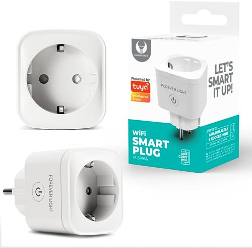 FOREVER WLAN Smart Steckdose – Smart Plug mit Smart Life App – 2,4GHz 16A WiFi Steckdose kompatibel mit Alexa & Google Home Geräte – Timer Steckdose – Smart Home Gadgets – Sprachsteuerung