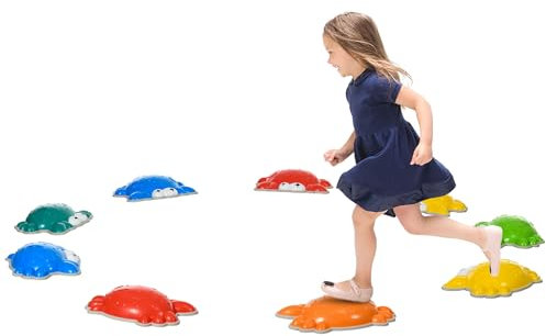 ZONEKIZ Stepping Stones Kids, 9PCs Crab-Designed Balance River Stones with TPE Anti-Slip Edge, Indoor Outdoor Sensory Toy, Obstacle Courses, Stackable