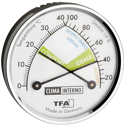 TFA Dostmann Termometro Igrometro analogico igrometro con anello in metallo 45.2024.IT, misuratore di umidità, multicolore, con scala italiana