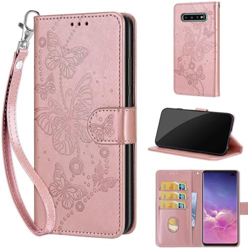 Phone Case for Samsung Galaxy S10 Plus Case, with Card Slots Kickstand Magnetic Closure Premium PU Leather Wallet Flip Case compatible Samsung Galaxy S10 Plus Rose Gold