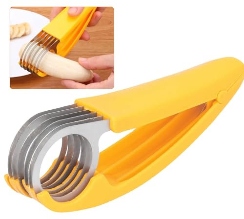 YILANJIN, Coupe-Banane en Acier Inoxydable, Multifonction Trancheuse à Fruits de Salade, Poignée en Plastique - Facile à Saisir, Gadget pour Couper Banane, Saucisse, Fraise et Raisin - Jaune