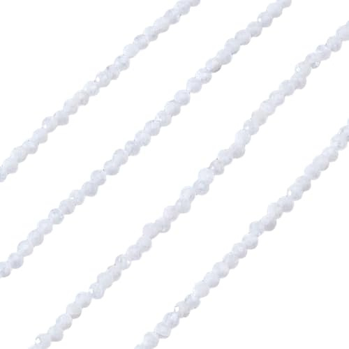 Hobbspring 2 fili di perle di pietra di luna naturali, ca. 300 pezzi, perle di pietra preziosa sfaccettata, 2 mm, perle bianche sfuse, mini fili di pietre preziose per la creazione di gioielli