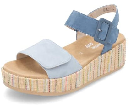 Remonte Damen Riemchensandalen D1N54, Frauen Sandalen,lose Einlage,offene Schuhe,Sandaletten,Sommersandalen,bequem,flach,Sommerschuhe,blau (12),40 EU