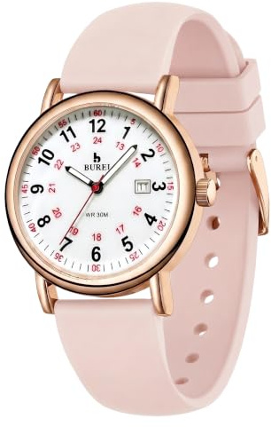 BUREI Nurse Watch, Large Clear Bold Number Dial, Soft Comfortable Silicone Band Fits Big Wrists, Luminous Hands, 3ATM Waterproof, Analog Quartz Casual Medical Watch for Nurses Doctors Students Men Women