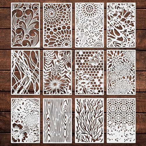 OOTSR 12pcs Geometric Stencils for Painting Reusable,11x 7 Stencil for Crafts on Wood Wall Furniture Scrapbooking DIY Paint Art Supplies Home Decor