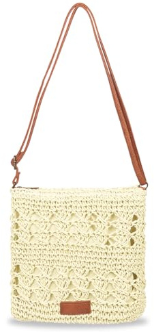Jiusely Straw Bag for Women, Beach Crossbody Bag Summer Woven Handbags with Adjustable Strap, Bohemian Lightweight Shoulder bag for Travel Vacation Holiday (Creamy White)