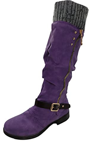Botas de invierno para mujer, botas para hombre, botas de nieve, cálidas, forradas, botas de invierno acolchadas, antideslizantes, planas, impermeables, cálidas, para el día a día, morado, 36 EU