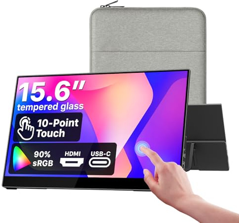 cocopar Secondo Schermo 15,6 Pollice 1080P FHD 60Hz 90% sRGB Monitor Portatile per Laptop MacBook Surface PC Xbox PS5, Monitor Tattile con Altoparlanti HDMI USB-C, Supporto VESA con Touchscreen