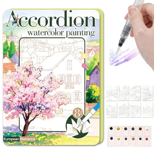 Libro de Colorear para Adultos por Números, NANASUGUR Kit Acuarela Completo Set para Pintar Libro Colorear Perfecto para Viajes y Uso en Casa