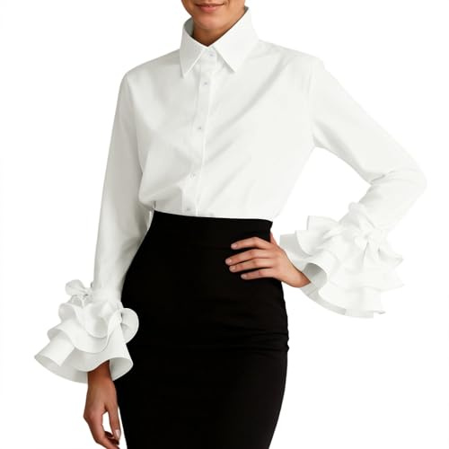 Generisch Elegante camisa informal con puños de volantes y detalle de corbata para un estilo femenino y cómodo para el día a día