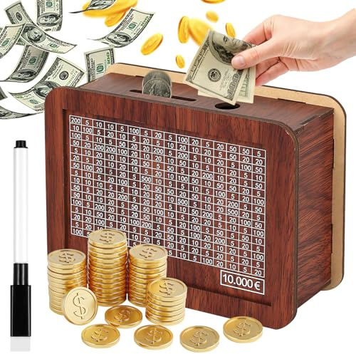 Hucha Ahorro de Madera, huchas de Madera con Contador, alcancia, Alcancía para el desafío de Ahorro de 10 000