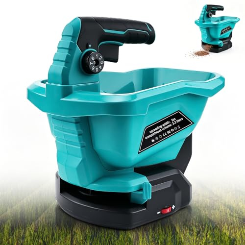 Esparcidor de fertilizante a batería para Makita, esparcidor portátil de 3,3 l con control de velocidad de 6 niveles, control de caudal de 8 niveles, ángulo de esparcimiento de 125° (sin batería)