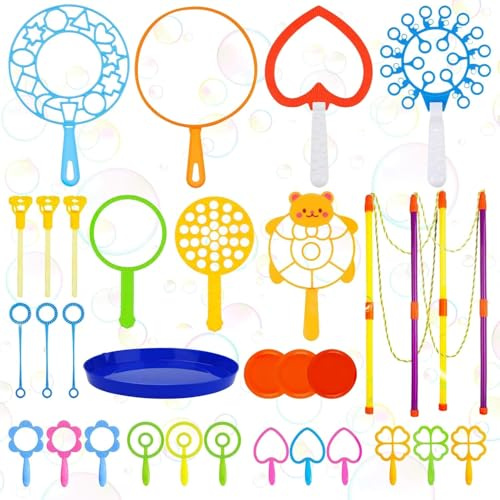 31 Piezas Kit de Pompas de Jabon,Juego de Burbujas de Jabón,Juego de Pompas de Jabón para Niños,Maquina de Burbujas para Juegos al Aire Libre para Niños, Playa, Picnic, Fiestas, Cumpleaños