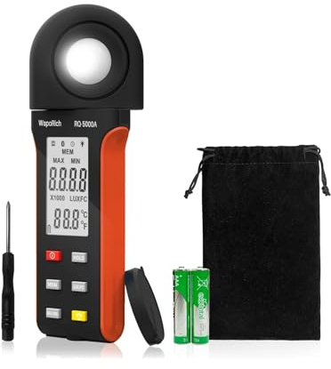 Luxómetro digital de alta precisión -5000A, amplio rango de 1 a 400000 lux, selector de unidad lux/fc, registro de máx./mín., pantalla integrada(Szary)