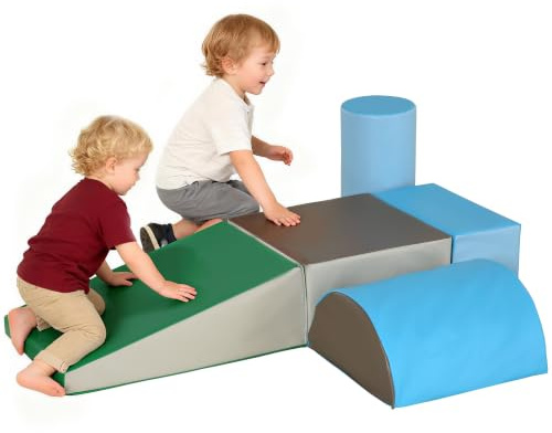 HOMCOM Juego de 5 Bloques de Espuma para Niños Multicolor | Bloques de Psicomotricidad, Figuras de Construcción, Juguete para Aprendizaje para Escalar y Gatear