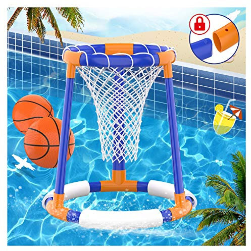 FOSUBOO Pool Spielzeug für Erwachsene Kinder Wasserspiele Floating Basketball Korb Hoop Wasserspielzeug Basketballkorb Poolzubehör Spaß (2X Bastketballs)