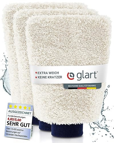 Glart 44WH3 Set da 3 Guanti per lavaggio auto in microfibra, Guanto di Microfibra Premium per Auto, Pulizia Professionale, 100% Senza Graffi, Assorbente e Morbido
