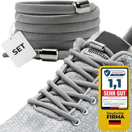 LaceHype - 2 par premium elastiska skosnören med metallkapslar utan knytning – set för 2 par skor – med kapslar för sneakers, löparskor, sportskor