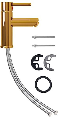 vidaXL Waschtischarmatur Bad Wasserhahn Waschbecken Waschtisch Armatur Mischbatterie Badarmatur Badezimmer Waschbeckenarmatur Golden 130x176mm