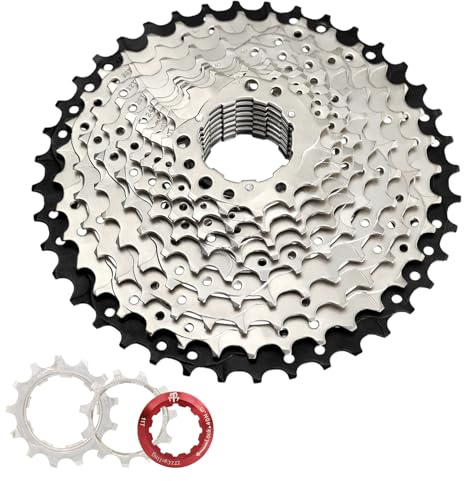 splumzer Cassette 8/9/10/11 Vitesses, Cassettes de vélo de Montagne ultralégères adaptées aux chaînes et Plateaux de vélo de Montagne (VTT) SRAM XC, AM, DH Ainsi qu'à Ceux de BMX (9-Speed-11-42T)