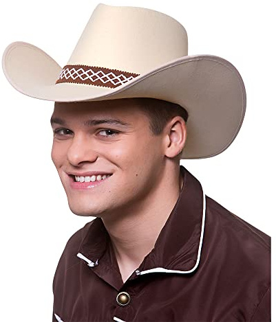 Wicked Costumes Adult Sand Cowboy Hat (Ages 14+) – Classic Western Texan Fancy Dress Accessory with Pattern Band & Adjustable Chin Cord