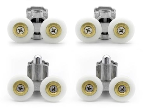 KEABATH 4pcs Solid zinc alloy Shower glass door roller shower twin door wheels runner pulleys 23mm diameter wheels for Shower enclosure shower room shower screen door rollers replacement