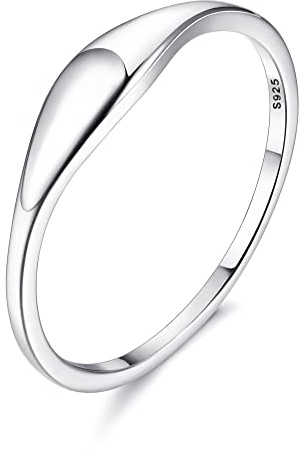 MILACOLATO 925 Sterling Silver Rings for Women 18K White Gold Plated Dome Plain Signet Rings Tarnish Resistant Stackable Statement Band Thumb Ring Comfort Fit Size 10, Smooth Style