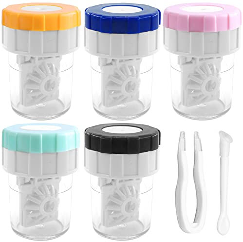 TOPJOWGA Manuelle Kontaktlinsenreiniger, 7 Stück Kontaktlinsenbehälter mit Pinzette und Saugnap, Kontaktlinsen Behältnis, Kontaktlinsen Aufbewahrung für den Täglichen Gebrauch