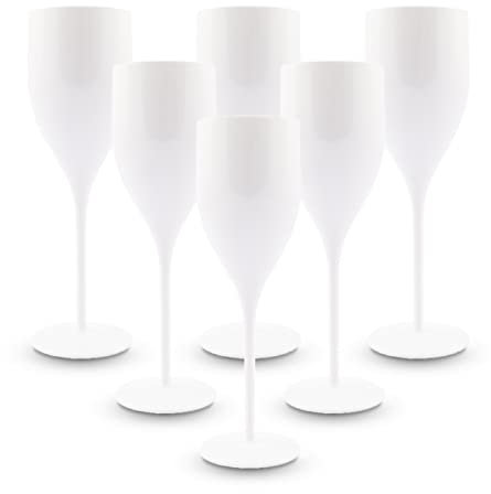 BRYNA - Set de 6 Pièces Verres Flute de 18 Cl en Polycarbonate (Plastique Rigide), 100% Design Italien, Verres Incassables, Verres à Vin Réutilisables et Lavables au Lave-Vaisselle, Blanc