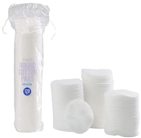 120 Great Value Cotton Rounds for Applying Creams and Lotions on Skin and Face, Great for Removing Makeup, Hypoallergenic Pads, 100% Pure Vegan Cotton (120 Count, White Round Pads)