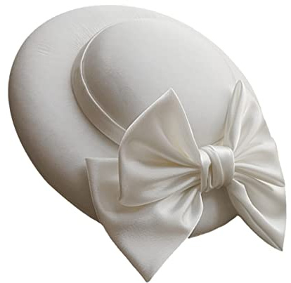 Gogogmee Fascinator Classique de mariée Mignon pour Chapeau de Mariage - fête Bowler Vintage Halloween Derby avec Jolie Robe Blanche nœud Chapeau Cloche pour Dames Fascinator