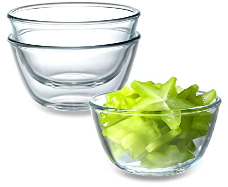 NUTRIUPS 3 Pack Glass Bowls Set 11.6cm Glass Mixing Bowls Small Glass Bowls for Kitchen (0.5L)