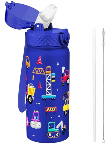 Goppus 550 ml/18 oz isolerad flaska med dubbelväggigt sugrör i rostfritt stål liten vakuumisolerad flaska läckagesäker metall för dryckesflaska BPA-fri termos