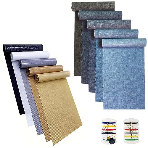 10 Rollen Jean Flicken zum Aufbügeln Twill-Gewebe Patches, Patches zum Aufbügeln Erwachsene, Stoff zum Bügelflicken für Jeans Kleidung Lochreparatur und Dekoration