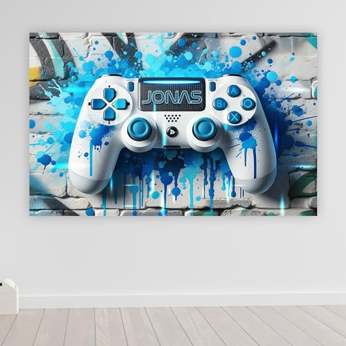 Gamer poster mit Namen personalisiert gaming Wanddeko gamer Bild für die Wand Wandbild Jugendzimmer Poster Graffiti zimmer Bilder für Teenager XXL Controller Konsole | poster1-Motiv87-B42xH30cm
