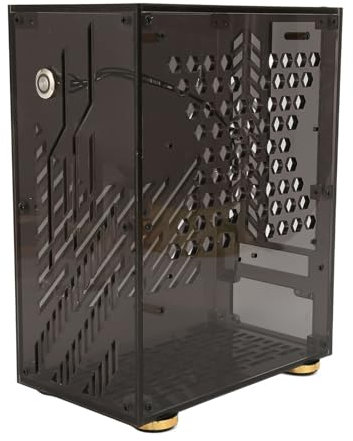 Mini-ITX Case Computer, Alloggiamento PC con Pannello Acrilico Trasparente, Raffreddamento a 360 Gradi, Cuscinetti Ammortizzati per Flex 1U Power 170 X 170 MM Scheda Madre, SSD da 2,5 Pollici 4,3L