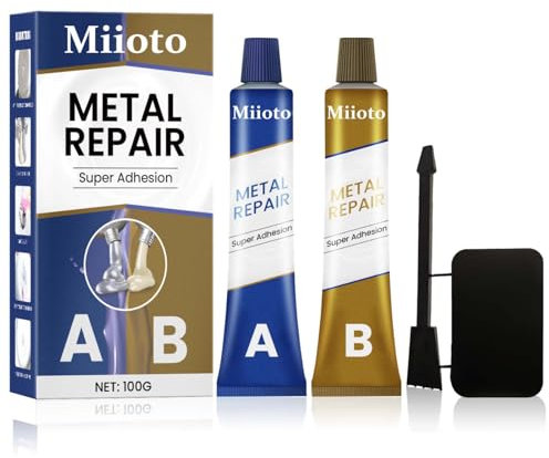 Miioto 2 Komponenten Kleber für Metall, Metallkleber Hitzebeständig, 2 Komponenten Kleber Extra Stark, 2k Kleber, Kommt Mit Zubehör, Wasserfest, Schnelle Reparatur Aller Metallgussoberflächen-100g