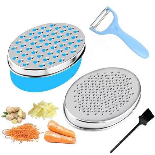 Grattugia per formaggio con contenitore, grattugia in acciaio inox per la cucina con 2 superfici grattugiate, grattugia multifunzione per formaggio, verdure, parmigiano, grattugia patate, con spazzola