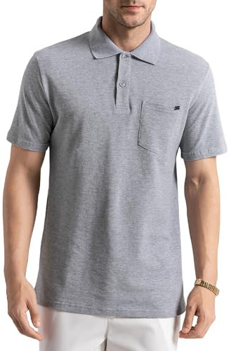 Poloshirt Herren Kurzarm 100% Baumwolle Polohemd mit Brusttasche Golf Polo Shirt T Shirt Männer Sommer Regular Fit S-3XL, Grau XL