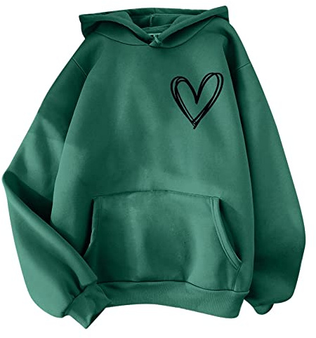 Hoodie dam oversize bomull – pullover tonåring flickor sweatshirt med huva långärmad tröja Y2K huvtröjor huvtröja varm tröja sweatjacka sport toppar med ficka toppar hip hop streetwear, Grön, XXL