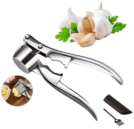 Schiaccia Aglio, Spremiaglio in Acciaio Inox, completa di Pelapatate in Silicone e Spazzola di Pulizia, Spremi Aglio Spremi L’Aglio e lo Zenzero Senza Fatica