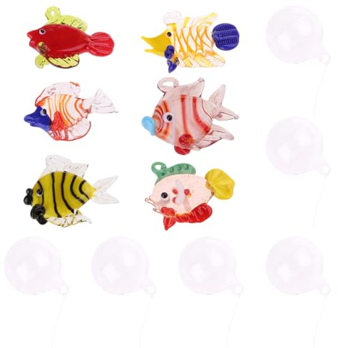 jojnsha Set di 6 Pesci Artistici in Vetro da Appendere con Bolla, Decorazione da Acquario per Finestra, Amuleto per Casa e Ufficio