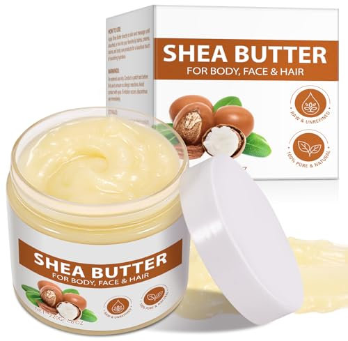 Sheabutter 220g, Shea Butter Creme Rein und Natürlich, Unraffiniert, Vegan für Alle Hauttypen, Haare, Körperbutter