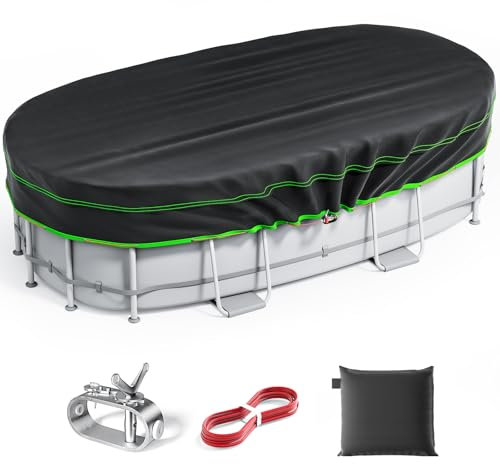 12x18 Ft Oval Pool Cover - Heavy Duty Solar Rectangular Pool Cover Protector, Waterproof & Tear-Resistant with Winch & Cable, Ideal for Winter & Dustproof Use