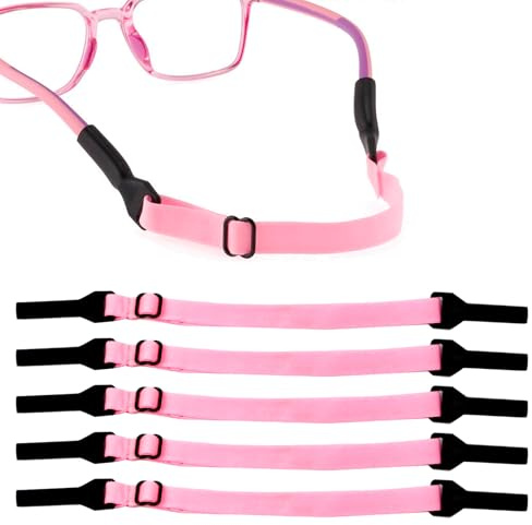 RGEVGER 5 Pcs Kids Glasses Straps, Glasses Sports Strap, Retainer Holders Straps, Adjustable Sunglasses Holder Strap, Sunglasses String Retainers, For Sport, Unisex, Men, Women, Kids(Pink)